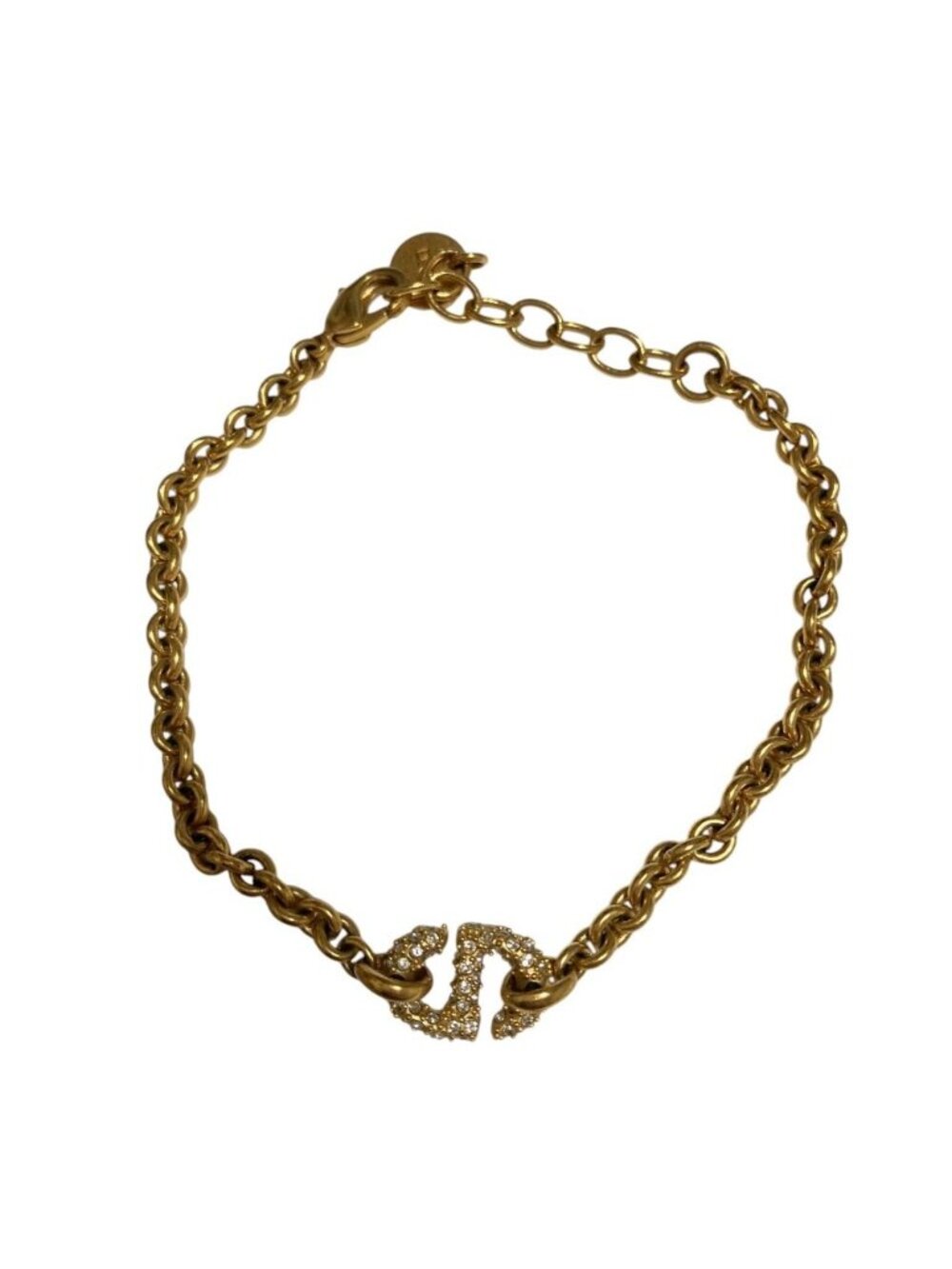 Dior CD Navy Line Stone Chain Bracelet Gold Colored